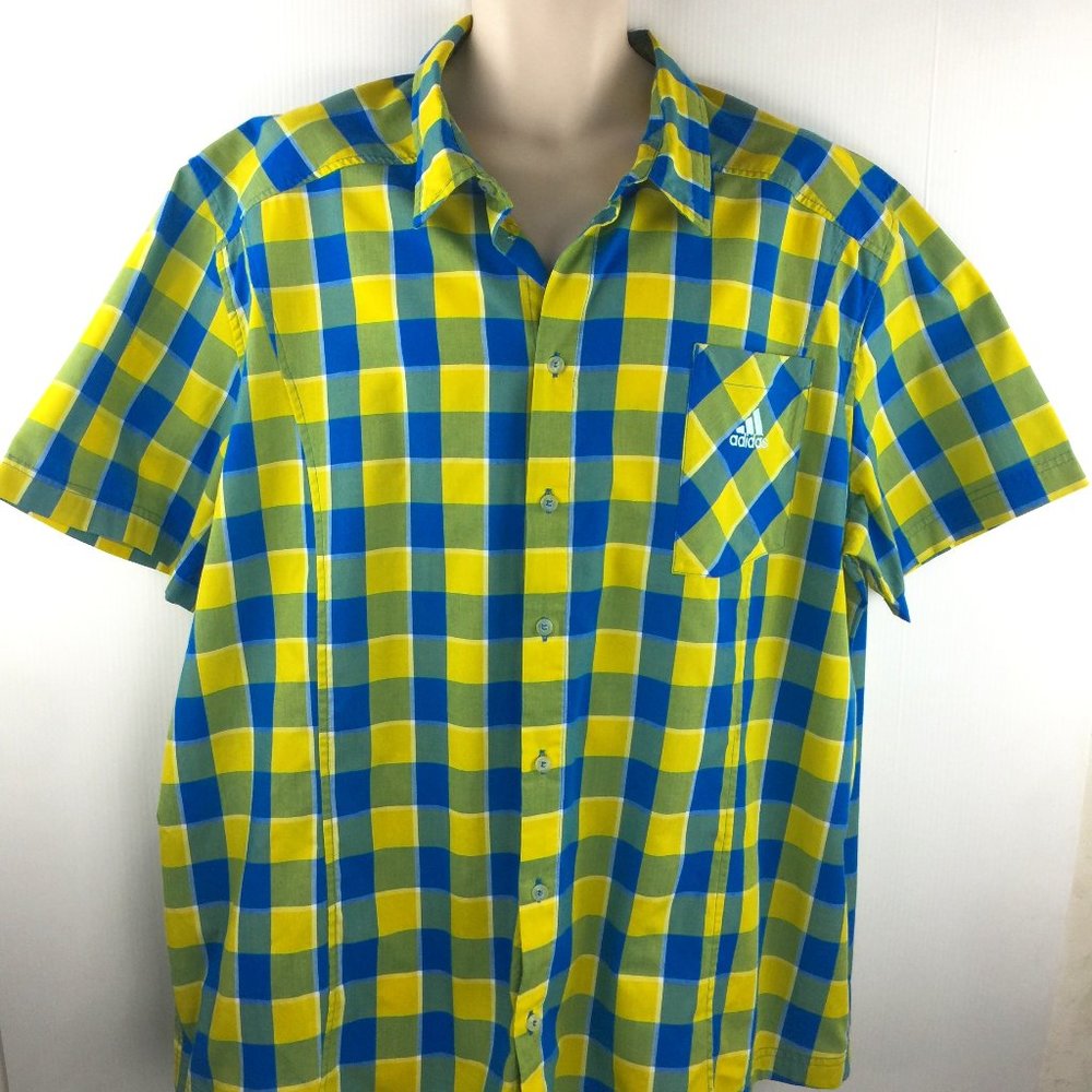 Adidas, Button Up, Short Sleeve, Shirt.